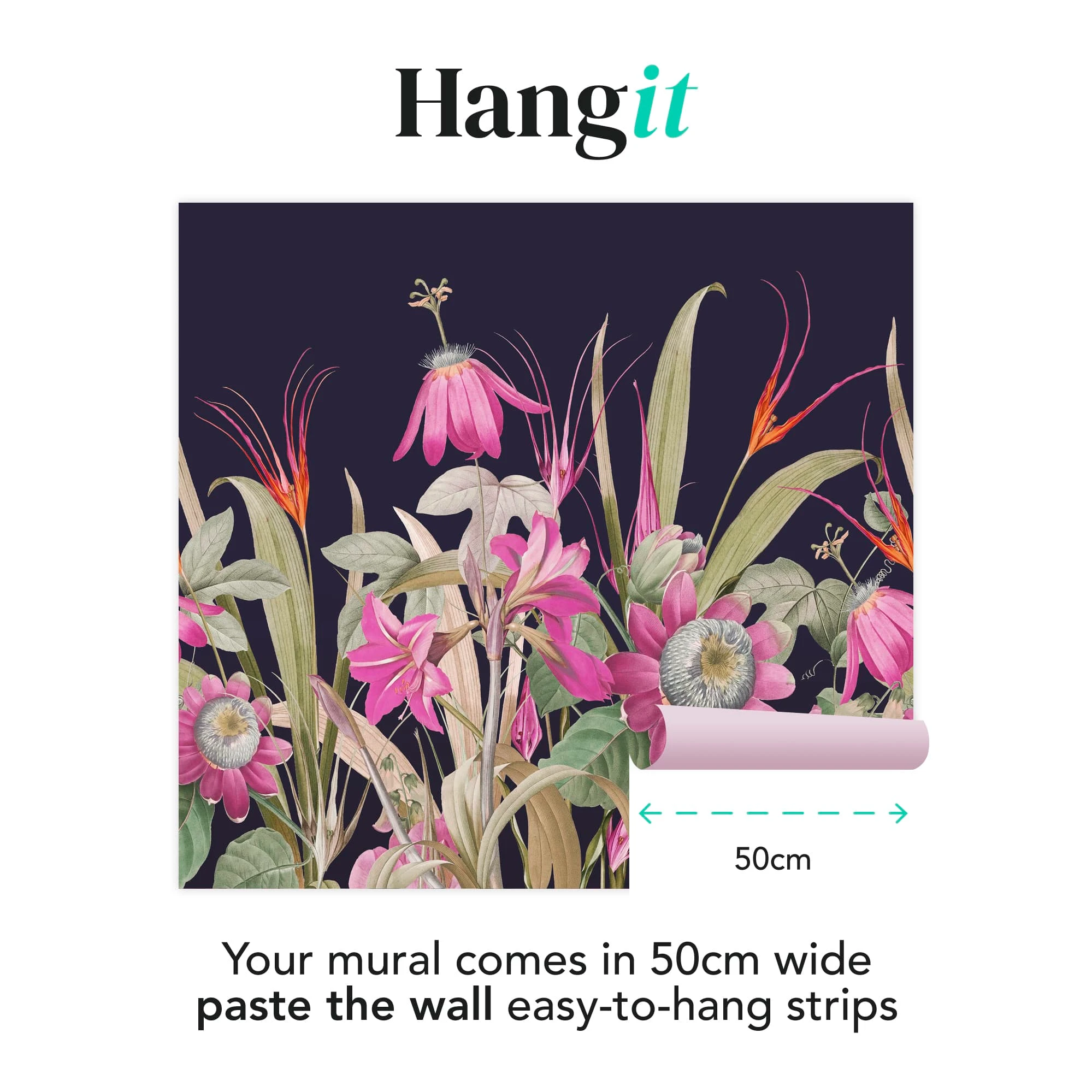 Flora Navy and Fuchsia Bespoke Mural