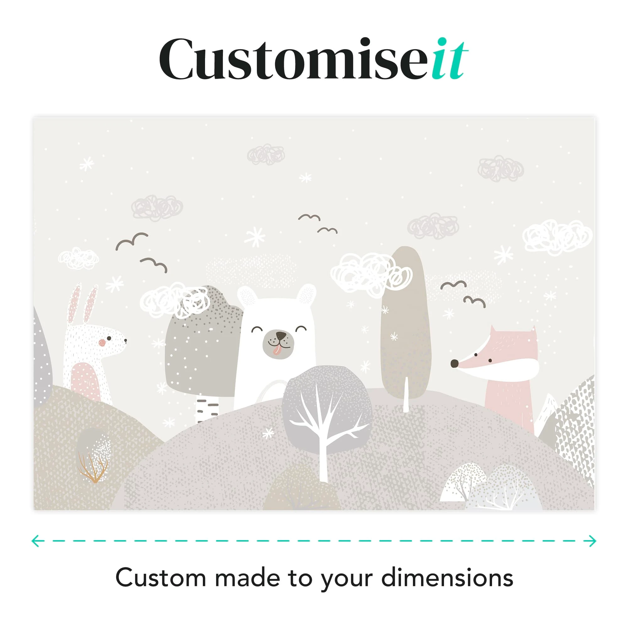 Scandi Animals Gray Bespoke Mural