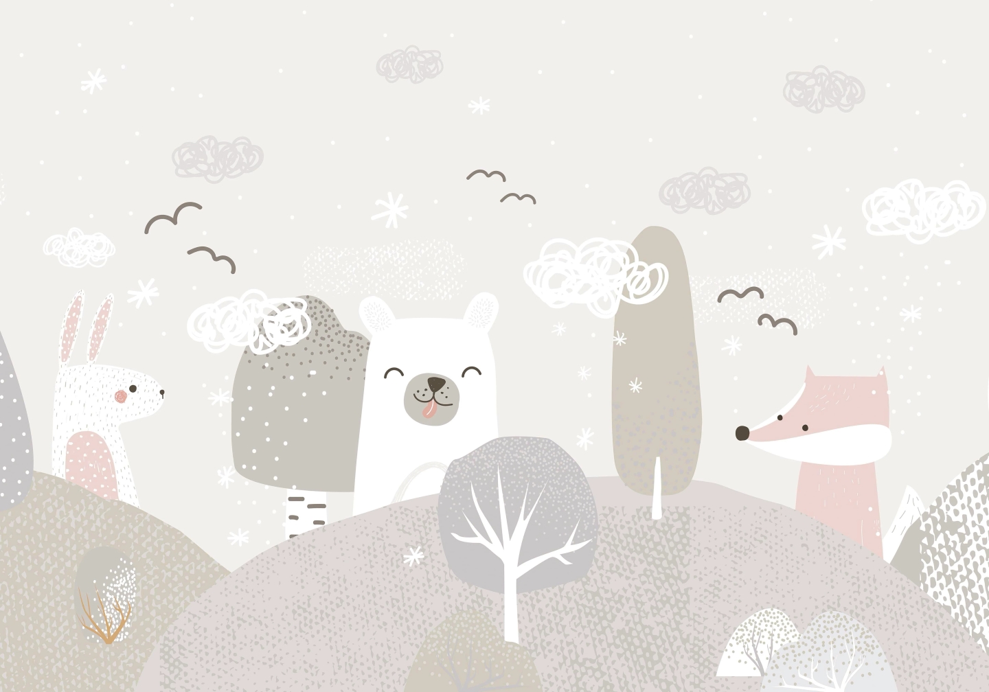 Scandi Animals Gray Bespoke Mural