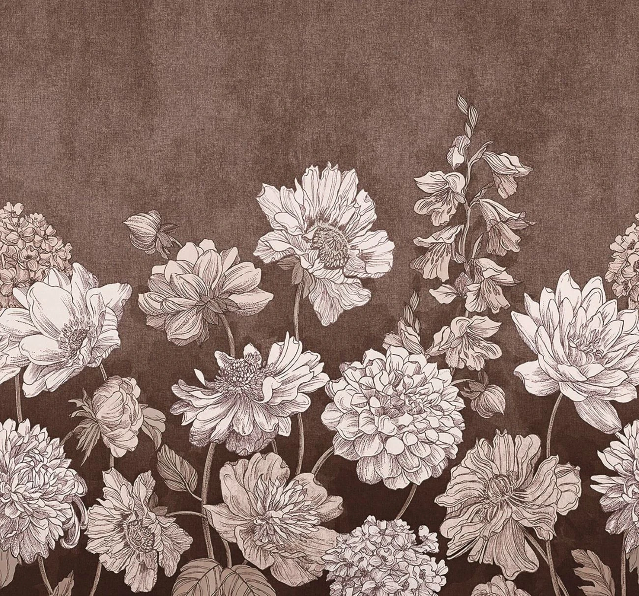 Muted Floral Chocolate Bespoke Mural