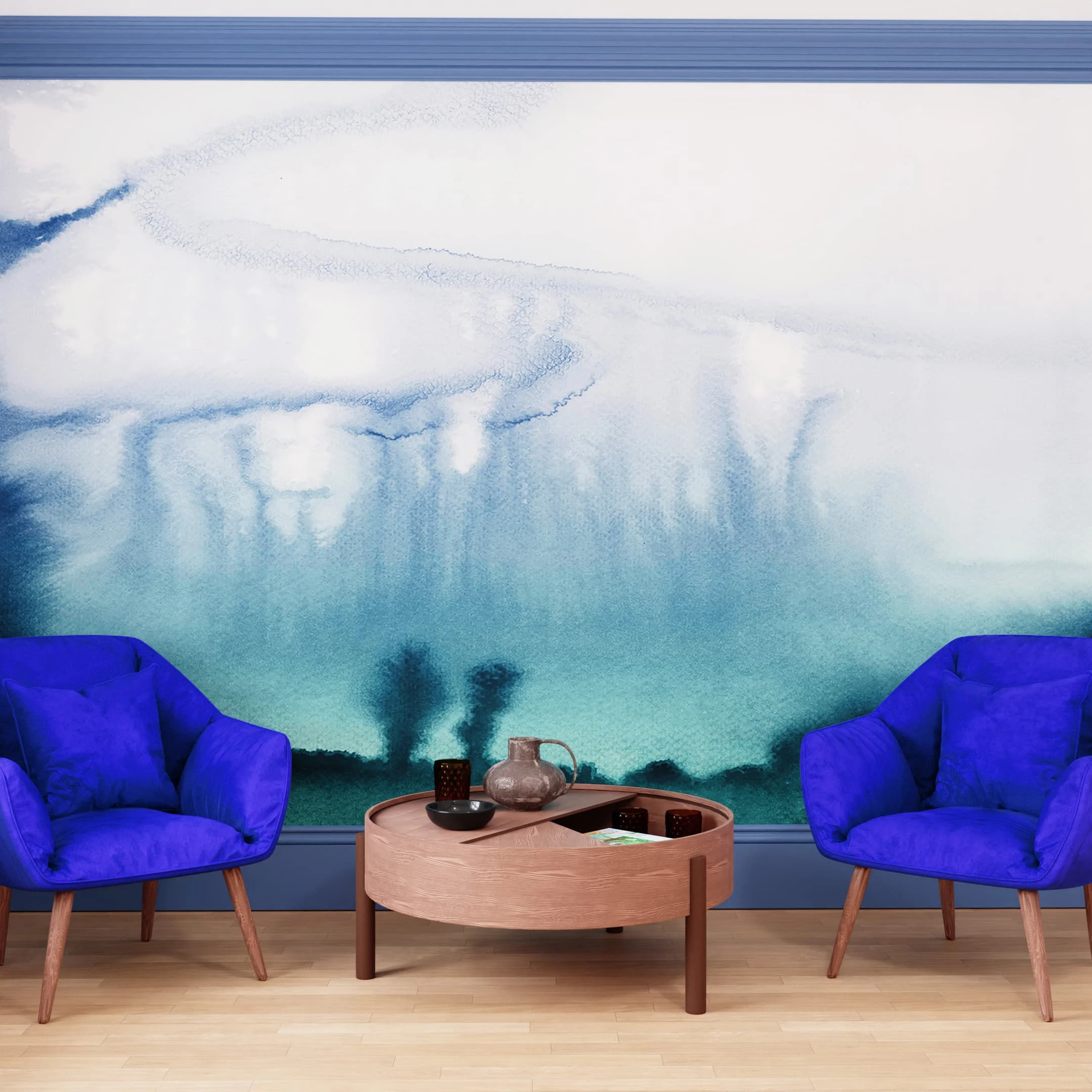 Watercolour Landscape Blue and Green Bespoke Mural