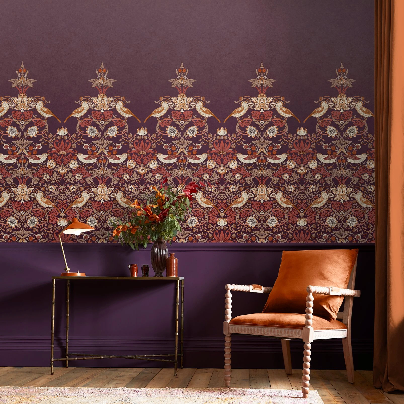 Strawberry Thief Plum Bespoke Mural Matt - 125301_ROOMSET_STRAWBERRY THIEF PLUM BESPOKE MURAL MATT_01.jpg