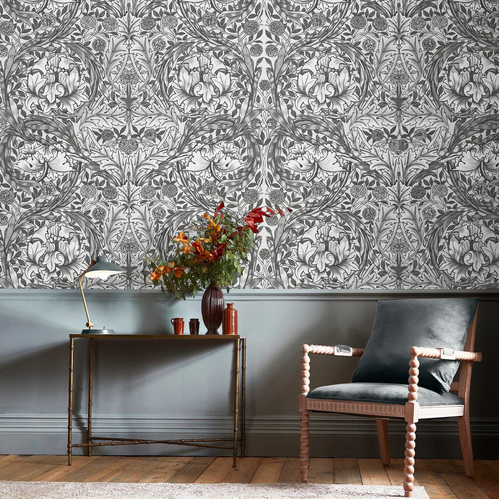 African Marigold Grey Bespoke Mural - 125427_ROOMSET_AFRICAN MARIGOLD GREY BESPOKE MURAL MATT_01.jpg