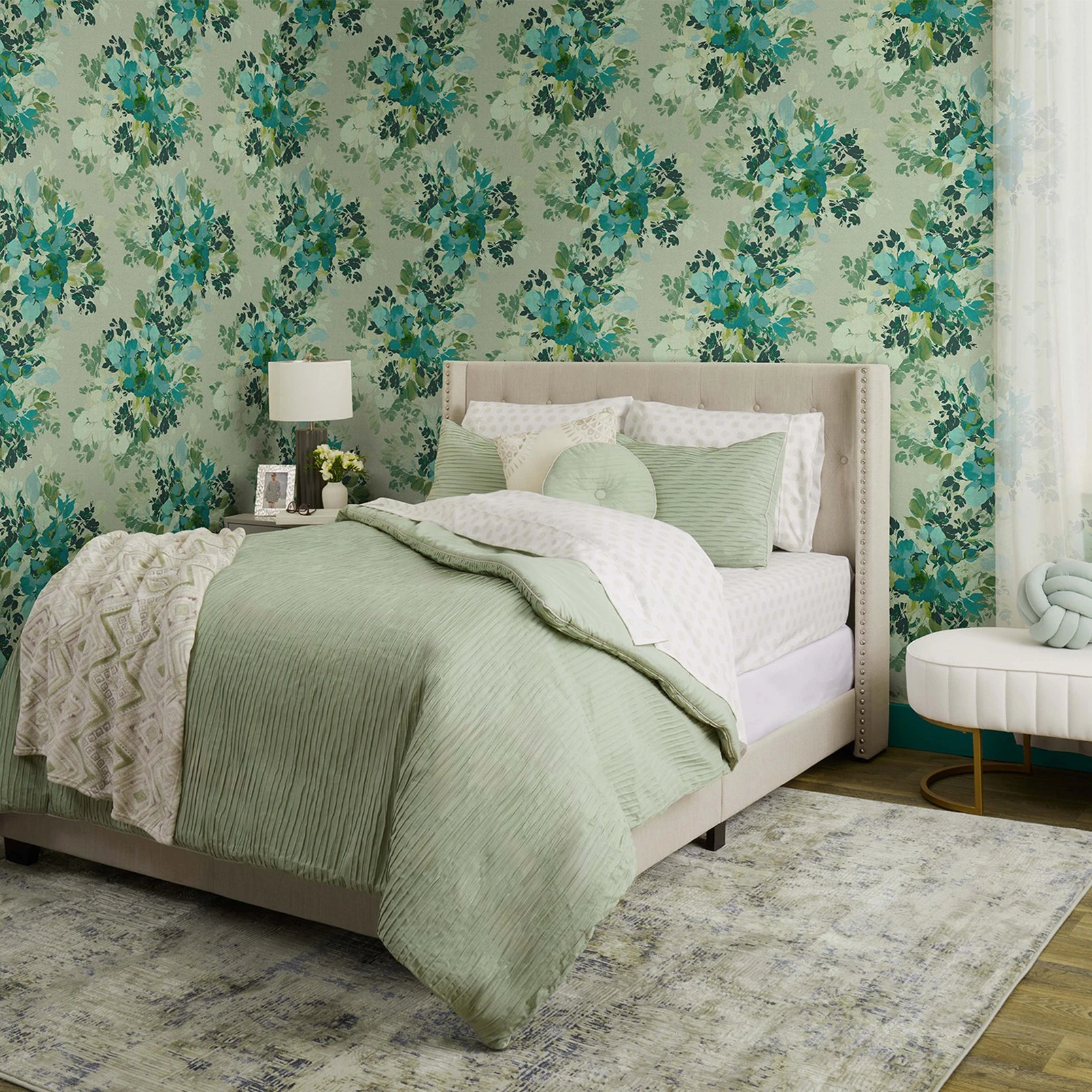 Nicole Miller Botanic Peel & Stick Sage Wallpaper - 127467_ROOMSET_BOTANIC SAGE_01.jpg