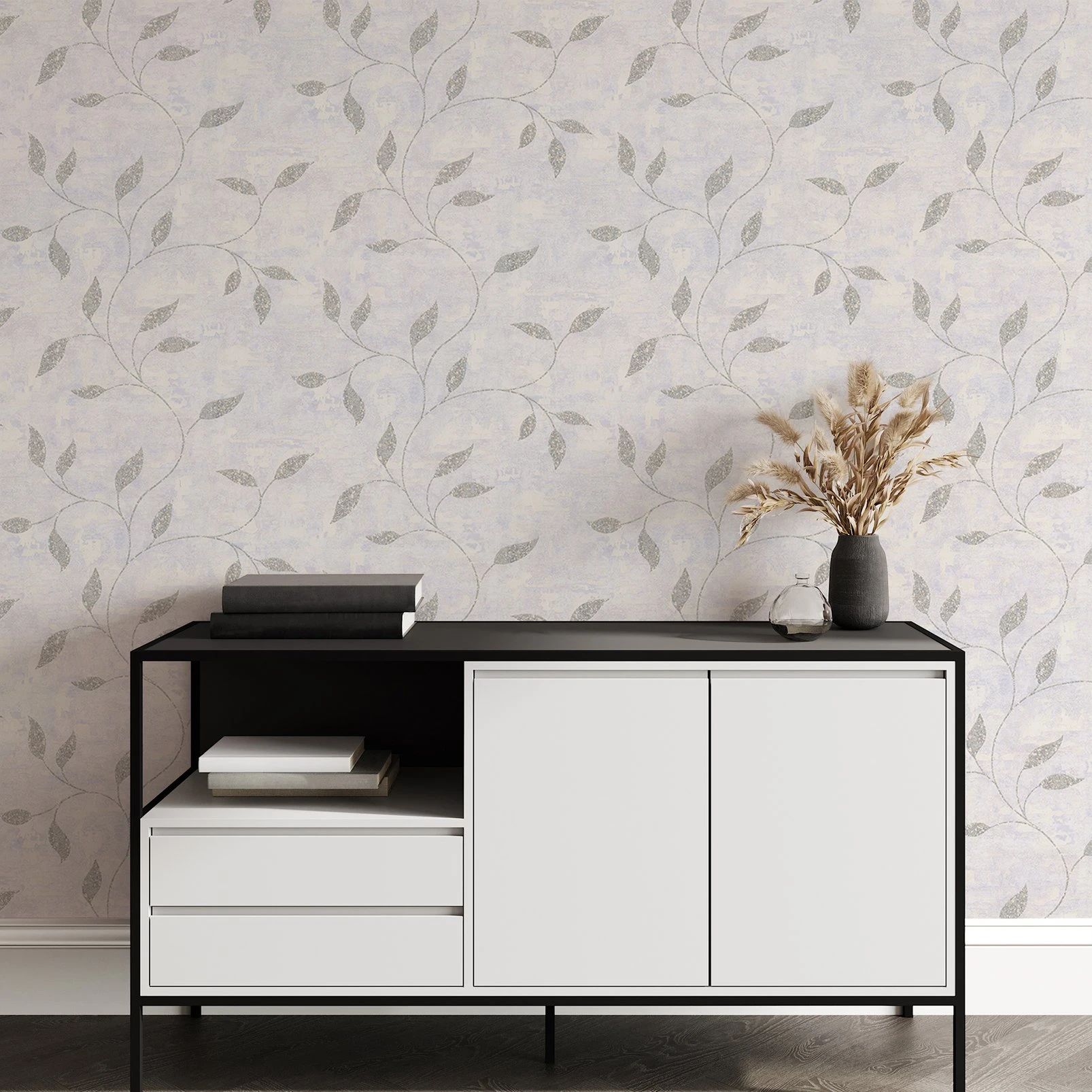 Ornamental Leaf Silver Wallpaper - 128811_ROOMSET_ORNAMENTAL LEAF SILVER_02.jpg