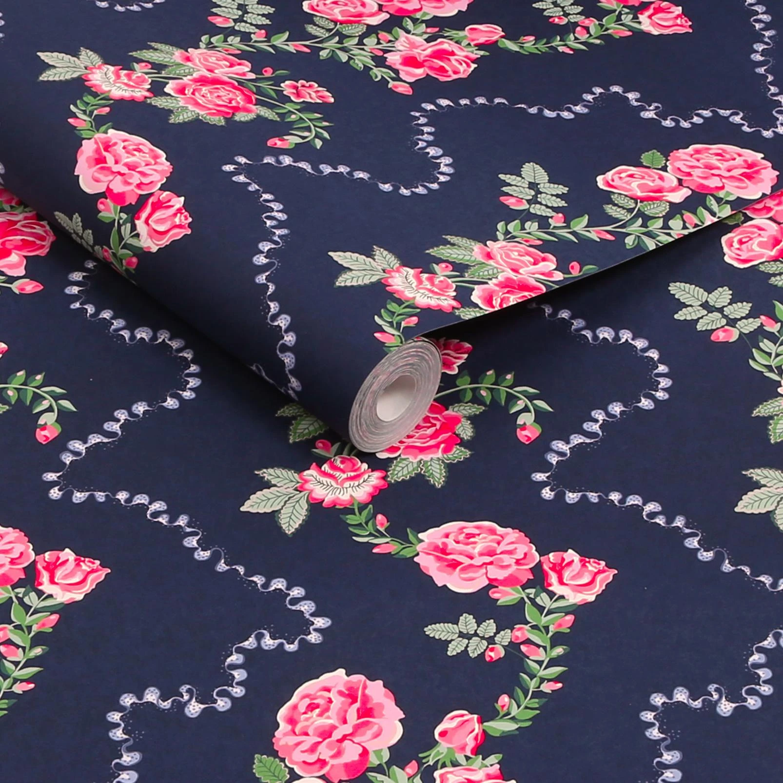 Cath Kidston Rose Flutter Navy Wallpaper - 131423_ROLLSHOT_ROSE FLUTTER NAVY_01.jpg
