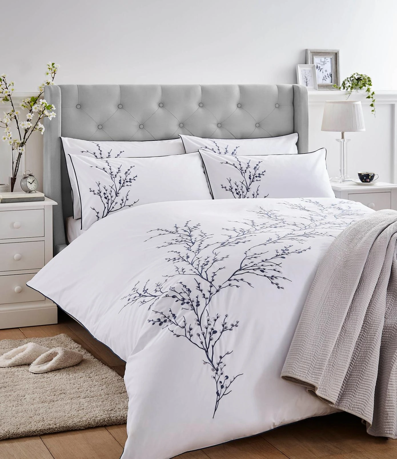 Pussy Willow Sprig Embroidered Midnight Duvet Cover Set - LAPUSSE01DQ_ROOMSET_PUSSY WILLOW SPRIG EMBROIDERED MIDNIGHT_01.jpg