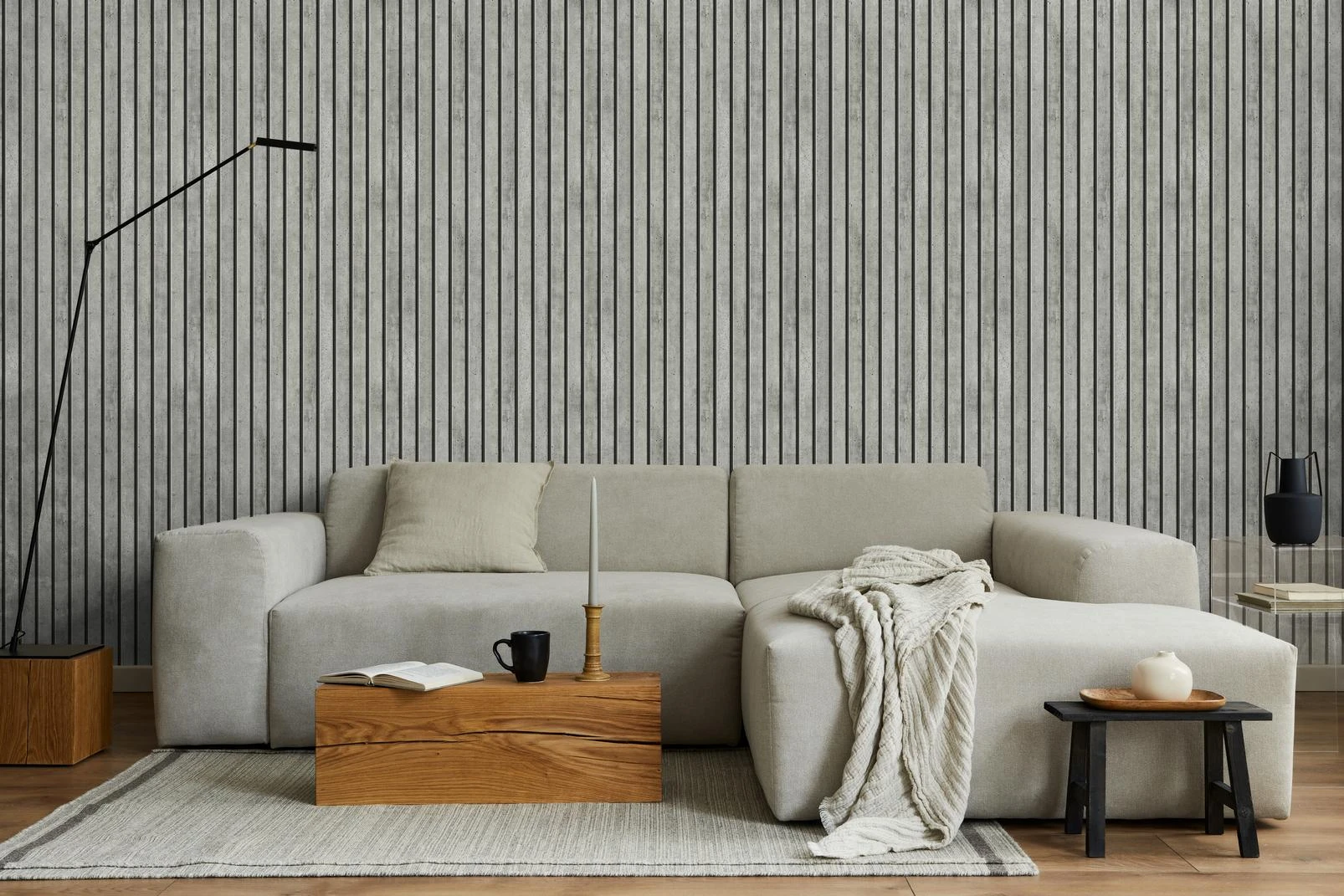 Transform Concrete Slats Grey Peel and Stick Wallpaper - 129717_ROOMSET_Concrete Slats Grey _02.jpg