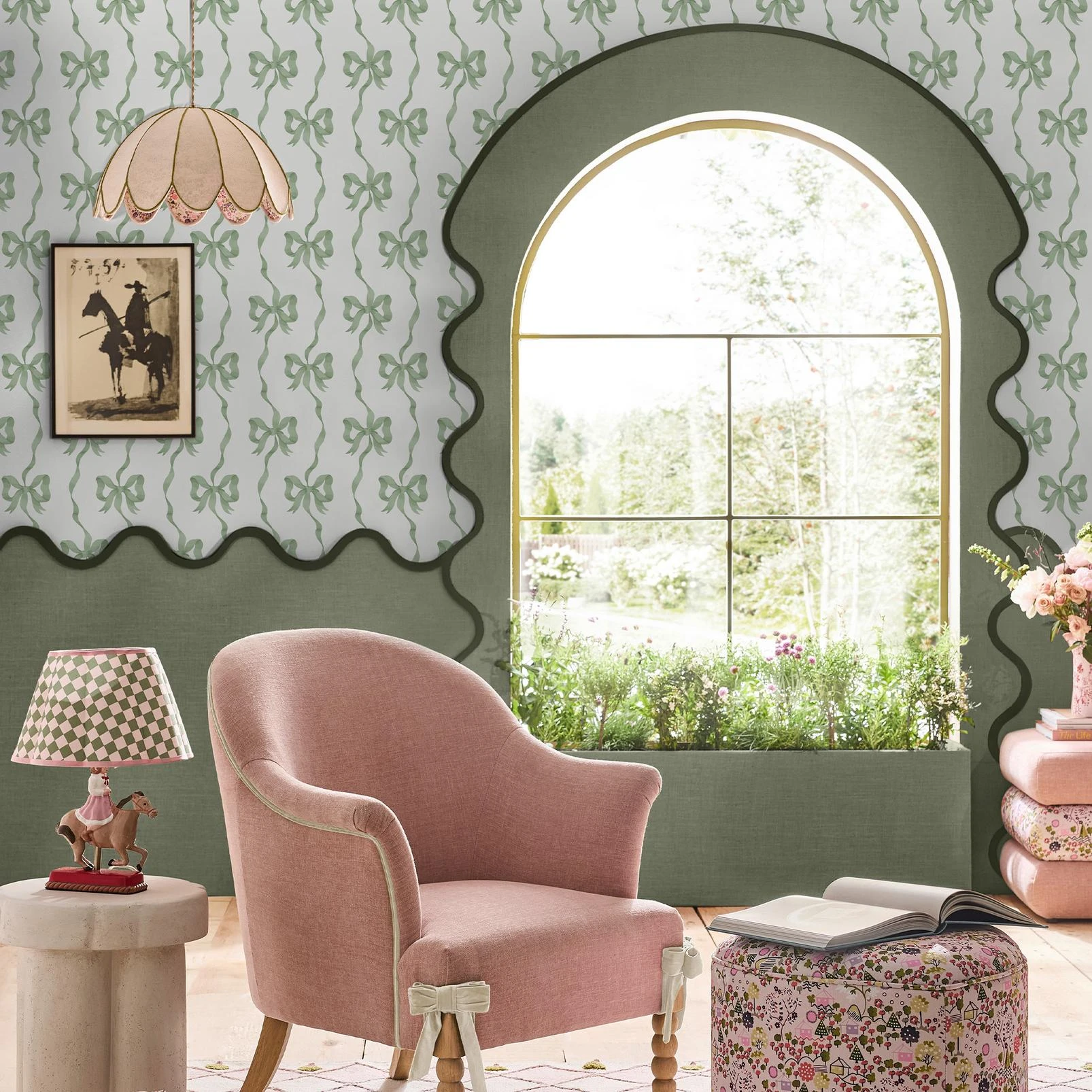 Cath Kidston Ribbon Bow Sage Wallpaper - 142049_ROOMSET_RIBBON_BOW_SAGE_01.jpg