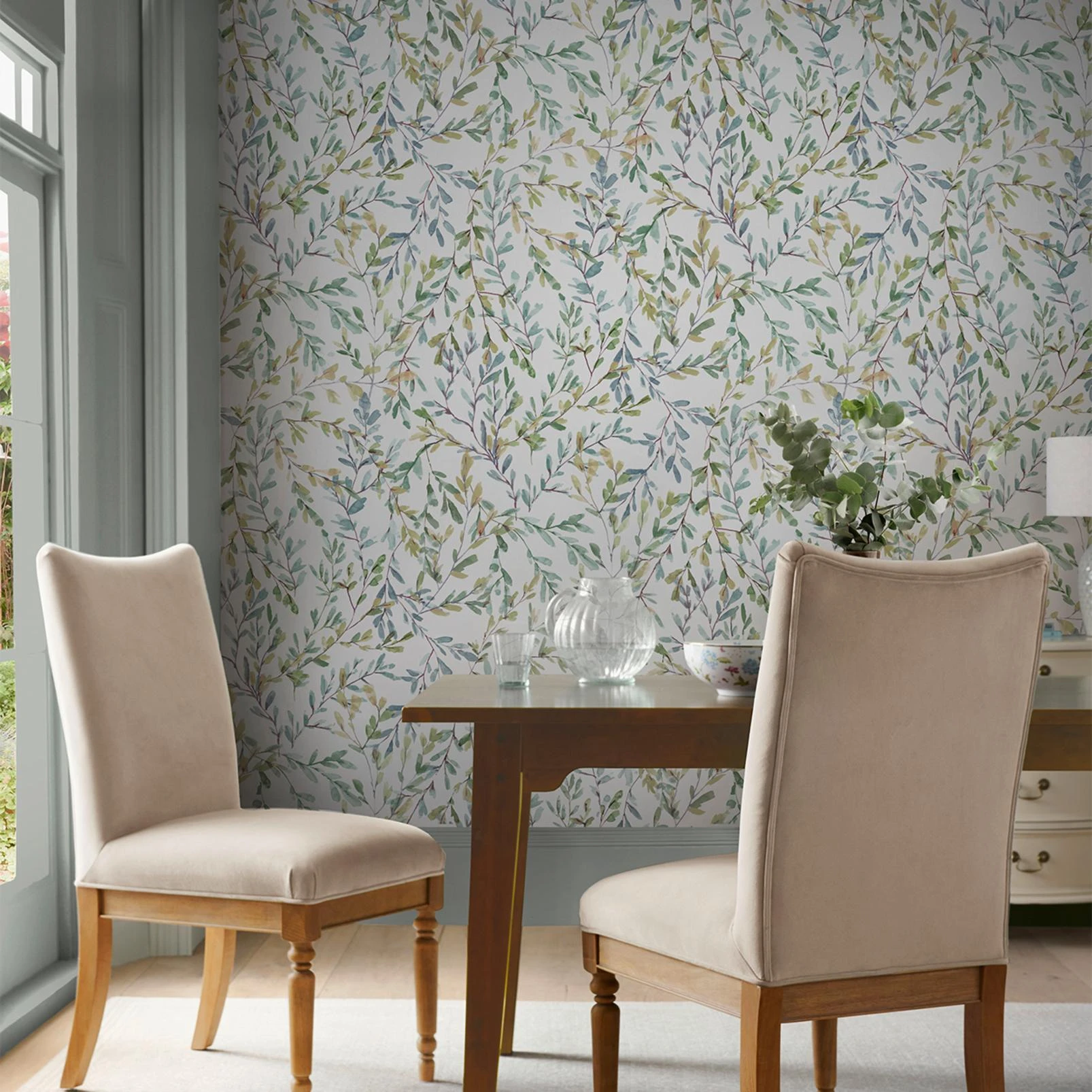 Laura Ashley Brayton Leaves Fresh Green Wallpaper - 143329_ROOMSET_BRAYTON LEAVES FRESH GREEN_01.jpg