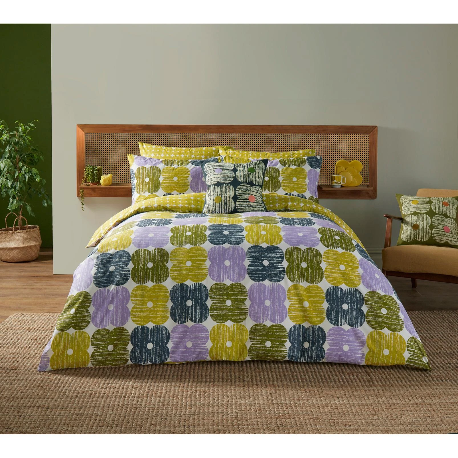 Textured Flower Lilac/Moss Duvet Cover Set - OKTEXT01DQ_ROOMSET_TEXTURED_FLOWER_LILAC-MOSS_DOUBLE_DUVET_COVER_01.jpg