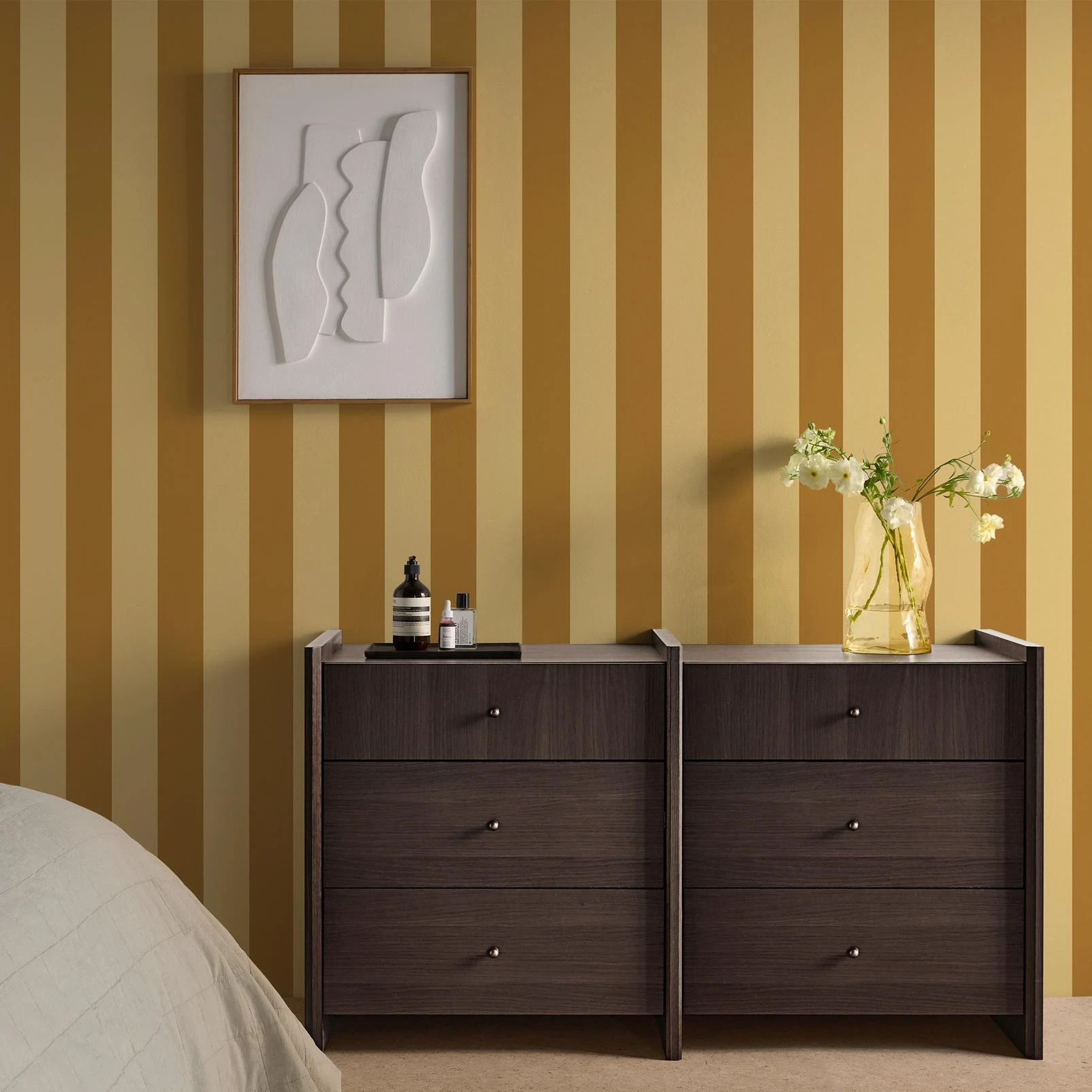 Made Demi Ochre Wide Stripe Wallpaper - 145225_ROOMSET_DEMI OCHRE WIDE STRIPE_02.jpg