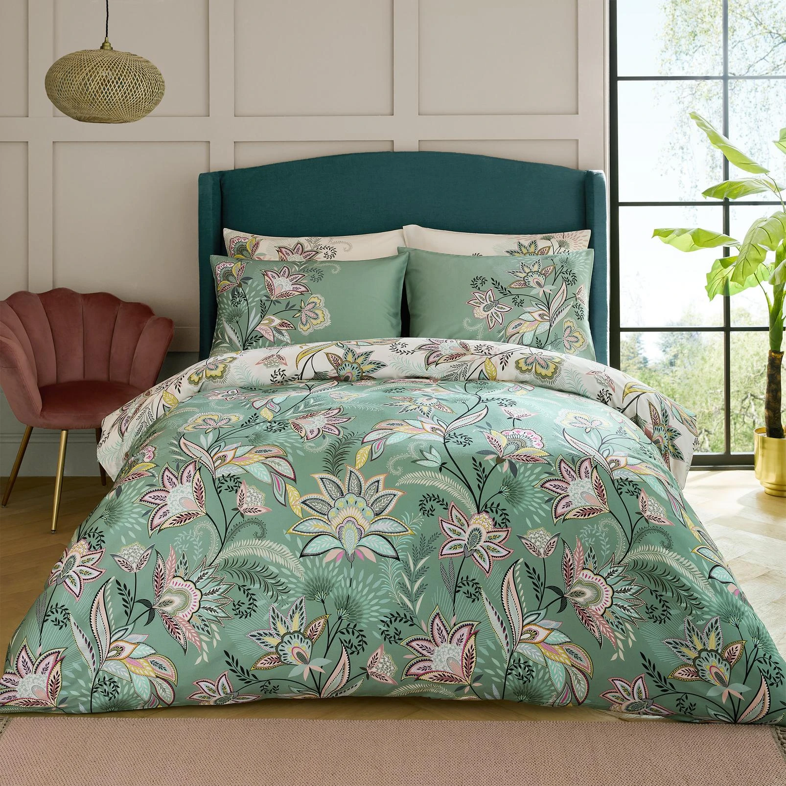 Passiflora Light Stone/Sage Duvet Cover Set - SMPASS01DQ_ROOMSET_PASSIFLORA_LIGHT_STONE-SAGE_DOUBLE_DUVET_COVER_01.jpg