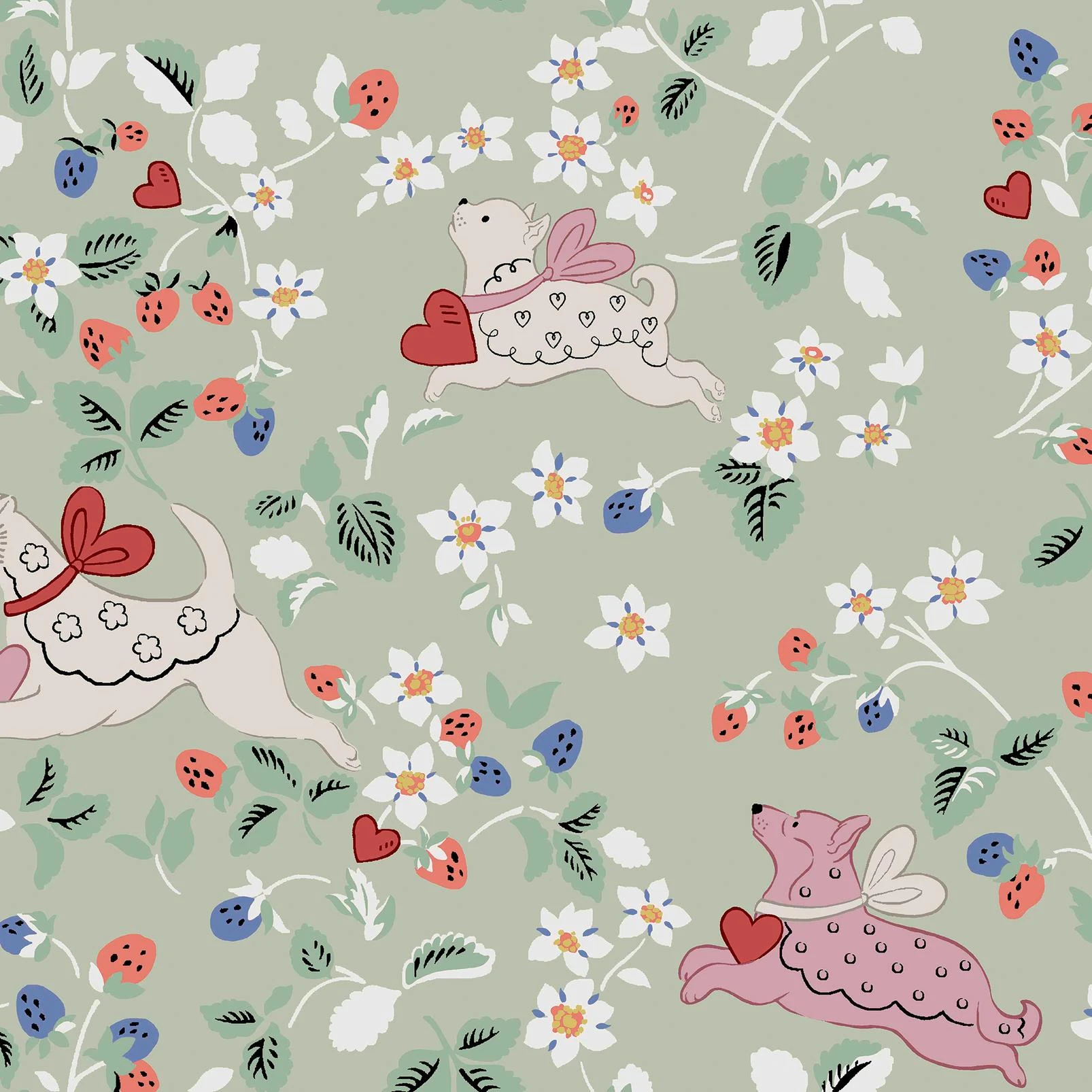 Cath Kidston Puppy Dream Floral Sage Wallpaper - 145325_TILE_PUPPY DREAM FLORAL SAGE_01.jpg