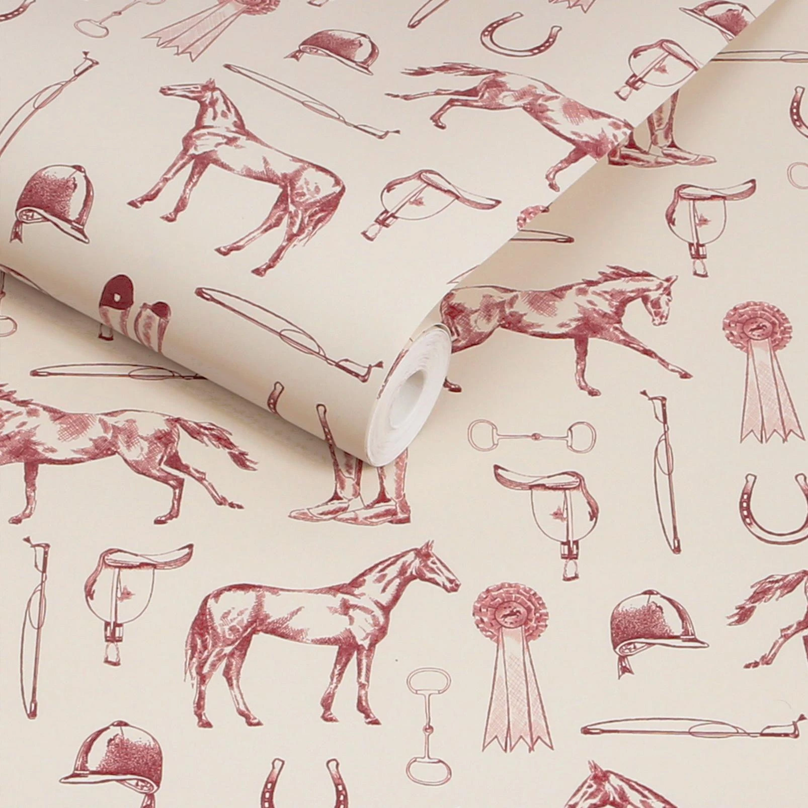 Joules Sketched Equestrian Cream & Burgundy Wallpaper - 145385_ROLLSHOT_SKETCHED EQUESTRIAN CREAM & BURGUNDY_01.jpg