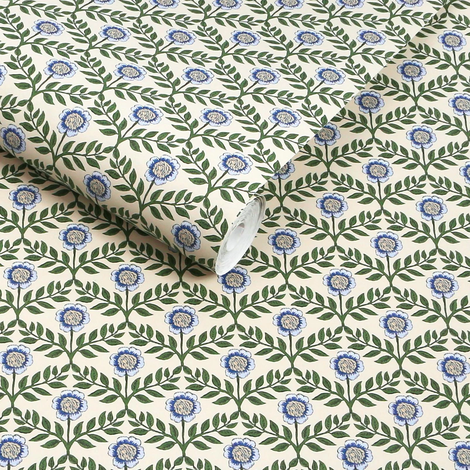 Joules Stately Floral Green & Blue Wallpaper - 145390_ROLLSHOT_STATELY FLORAL GREEN & BLUE_01.jpg