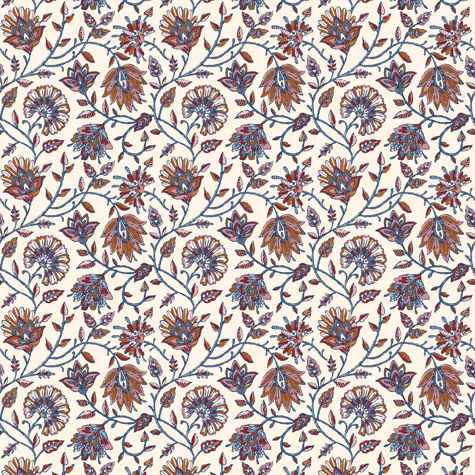 Joules Trailing Indienne Floral Blue & Orange Wallpaper - 145383_TILE_TRAILING INDIENNE BLUE AND ORANGE_01.jpg