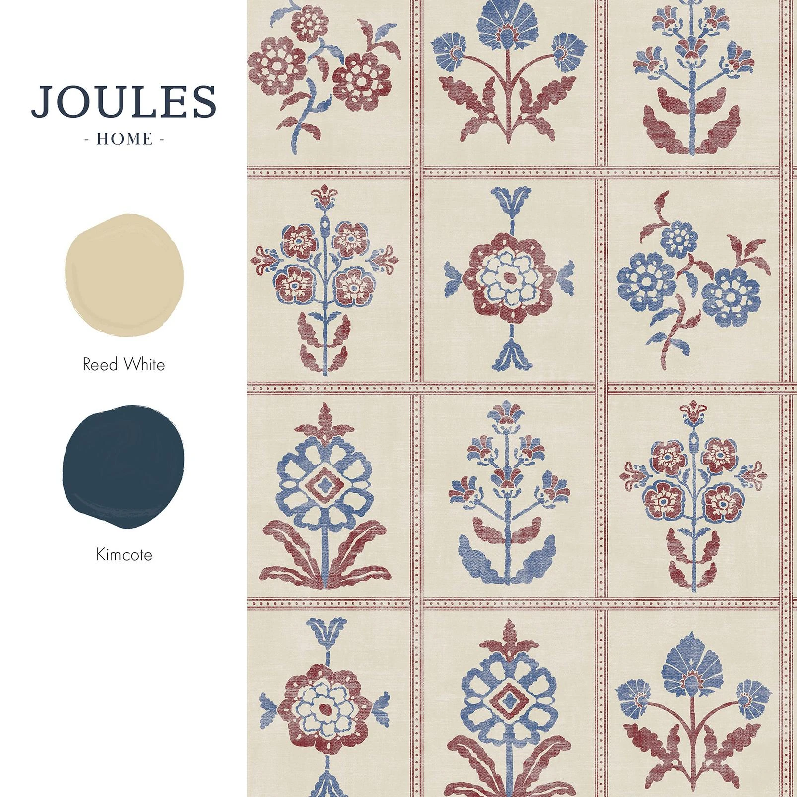 Joules Garden Floral Grid Red & Blue Wallpaper - 145384_FLATLAY_GARDEN FLORAL GRID RED AND BLUE_01.jpg