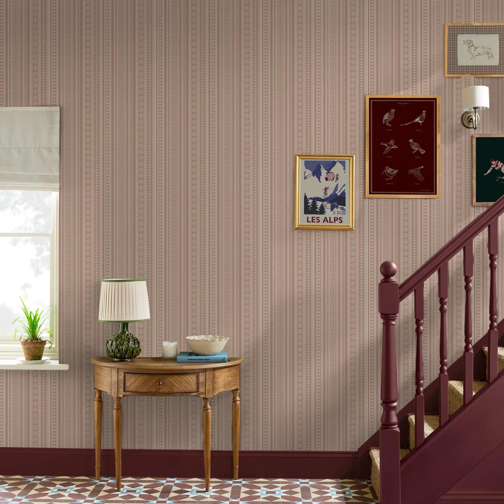 Joules Decorative Stripe Pink Wallpaper - 145381_ROOMSET_DECORATIVE STRIPE PINK_01.jpg