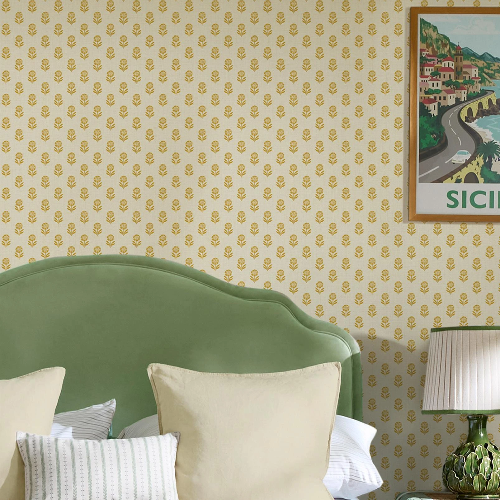 Joules Woodblock Floral Cream & Yellow Wallpaper - 145377_ROOMSET_WOODBLOCK FLORAL_02.jpg