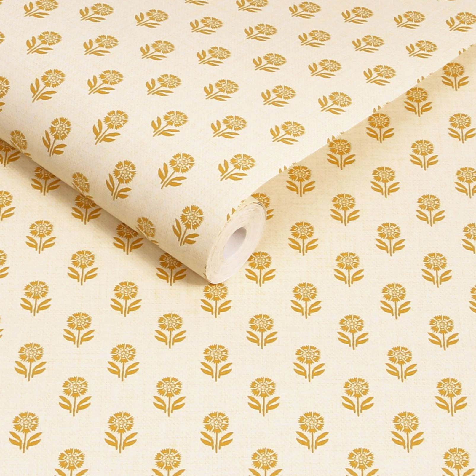 Joules Woodblock Floral Cream & Yellow Wallpaper - 145377_ROLLSHOT_WOODBLOCK FLORAL_01.jpg