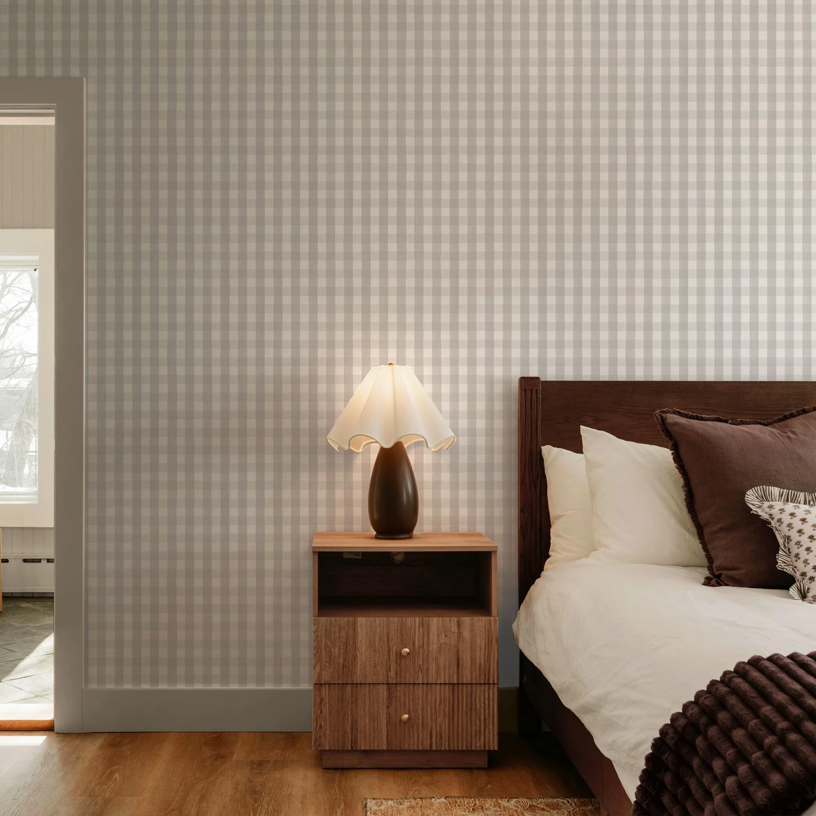 Hattie Gingham Stone Wallpaper - 145478_ROOMSET_HATTIE_GINGHAM_STONE_01.jpg