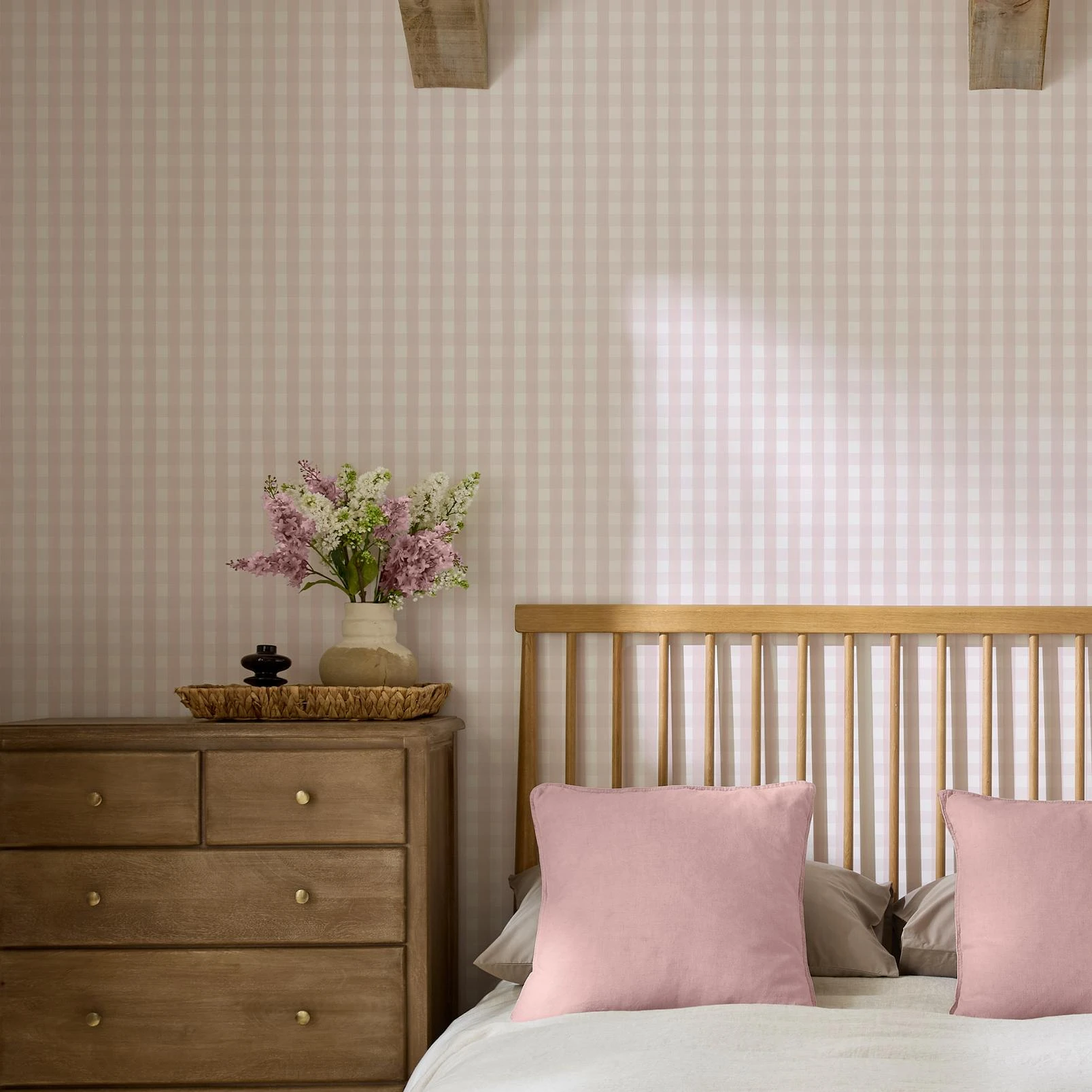 Hattie Gingham Pink Wallpaper - 145477_ROOMSET_HATTIE_GINGHAM_PINK_01.jpg