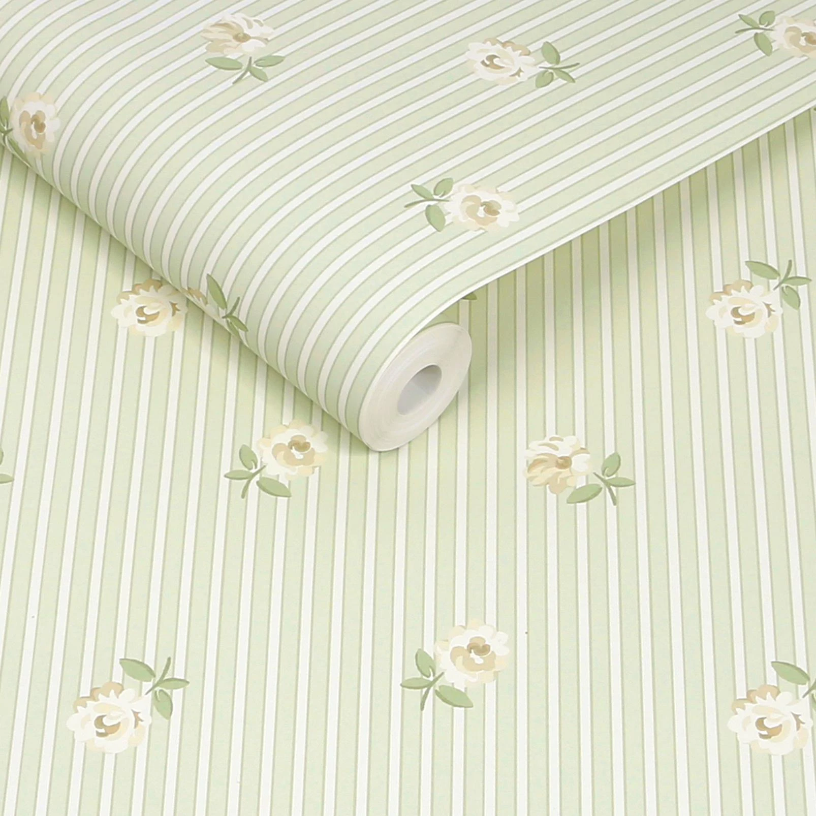 Cath Kidston Rose Spaced Stripe Sage Wallpaper - 149132_ROLLSHOT_ROSE SPACED STRIPE SAGE_01.jpg