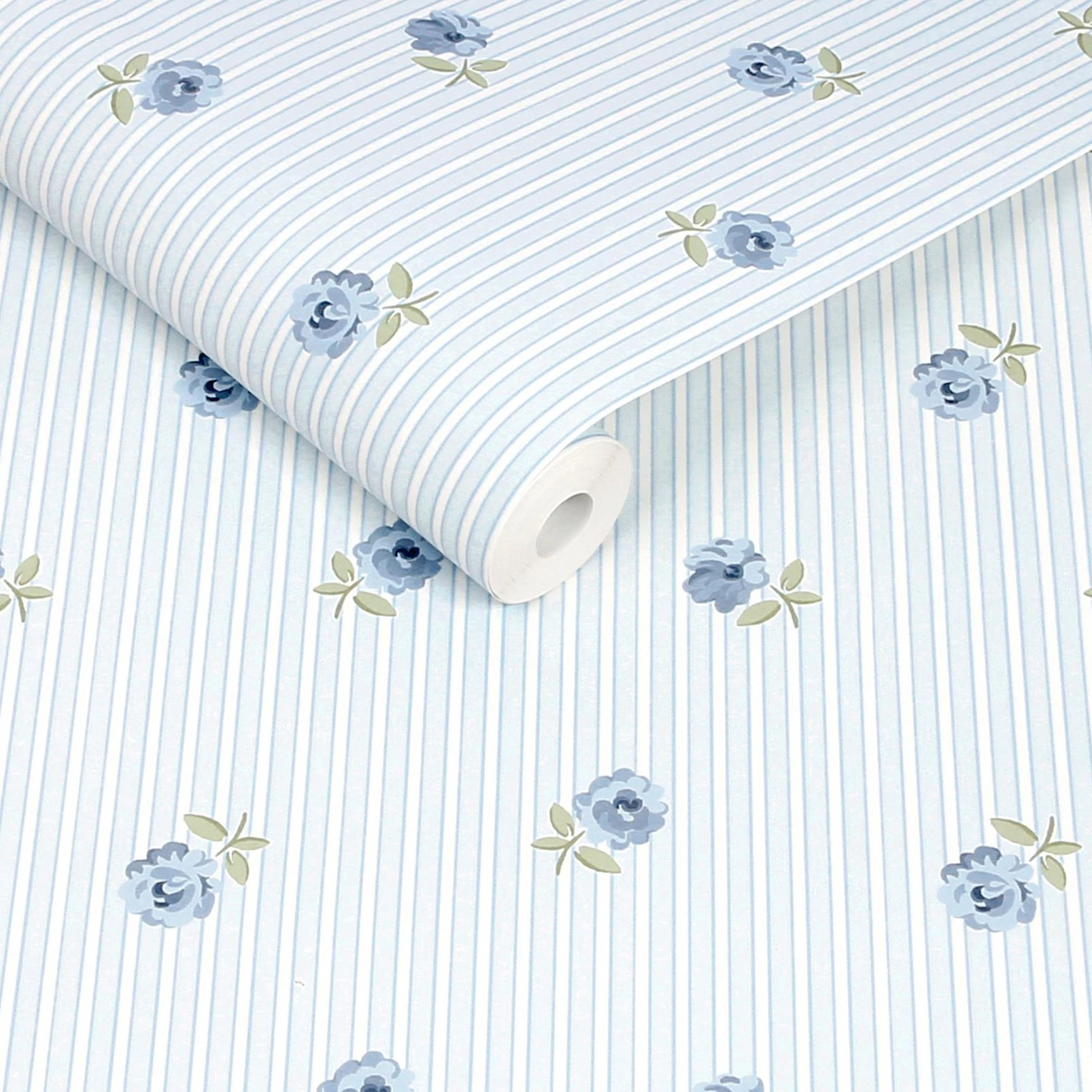 Cath Kidston Rose Spaced Stripe Blue Wallpaper - 149134_ROLLSHOT_ROSE SPACED STRIPE BLUE_01.jpg