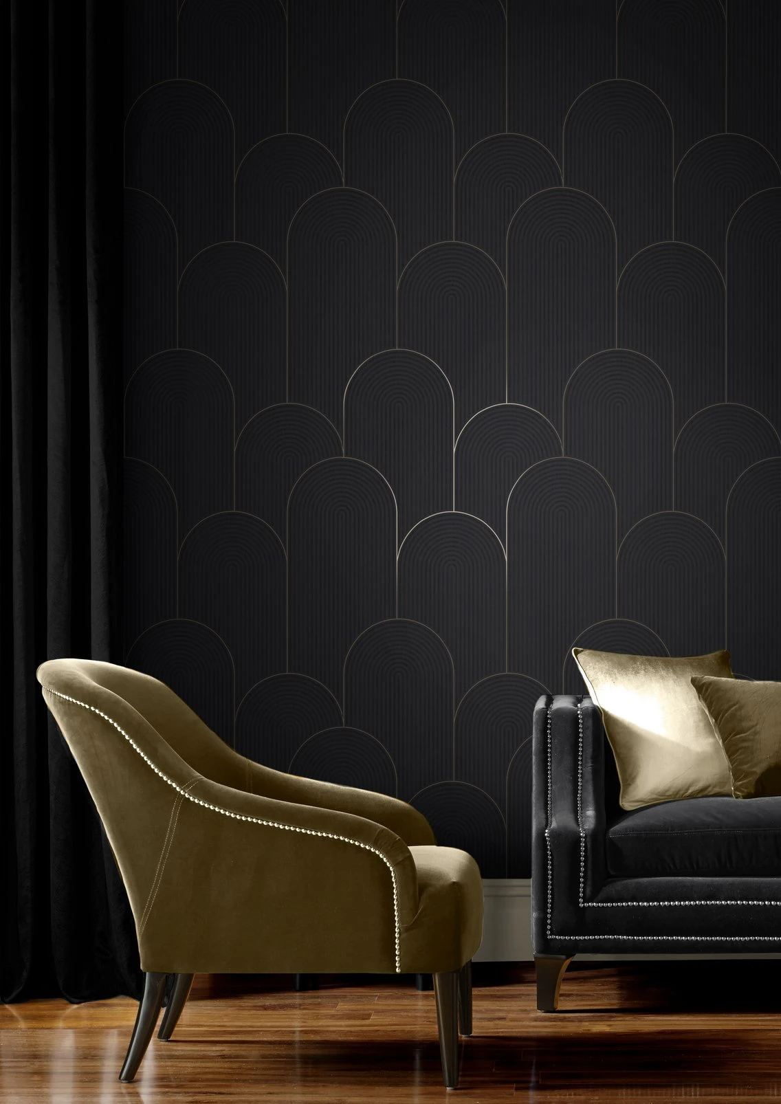 Lancet Black & Gold Wallpaper - 118020_ROOMSET_LANCET BLACK & GOLD_01.jpg