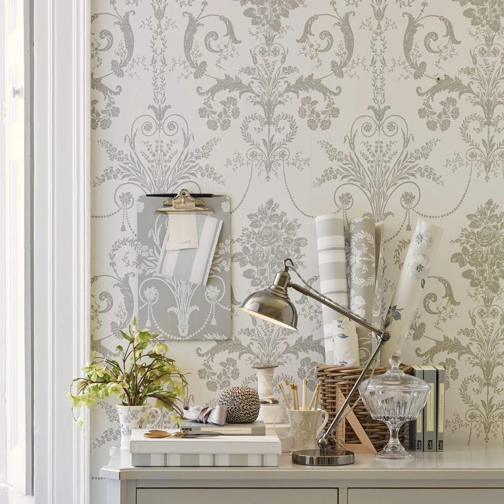 laura ashley josette dove grey & white wallpaper
