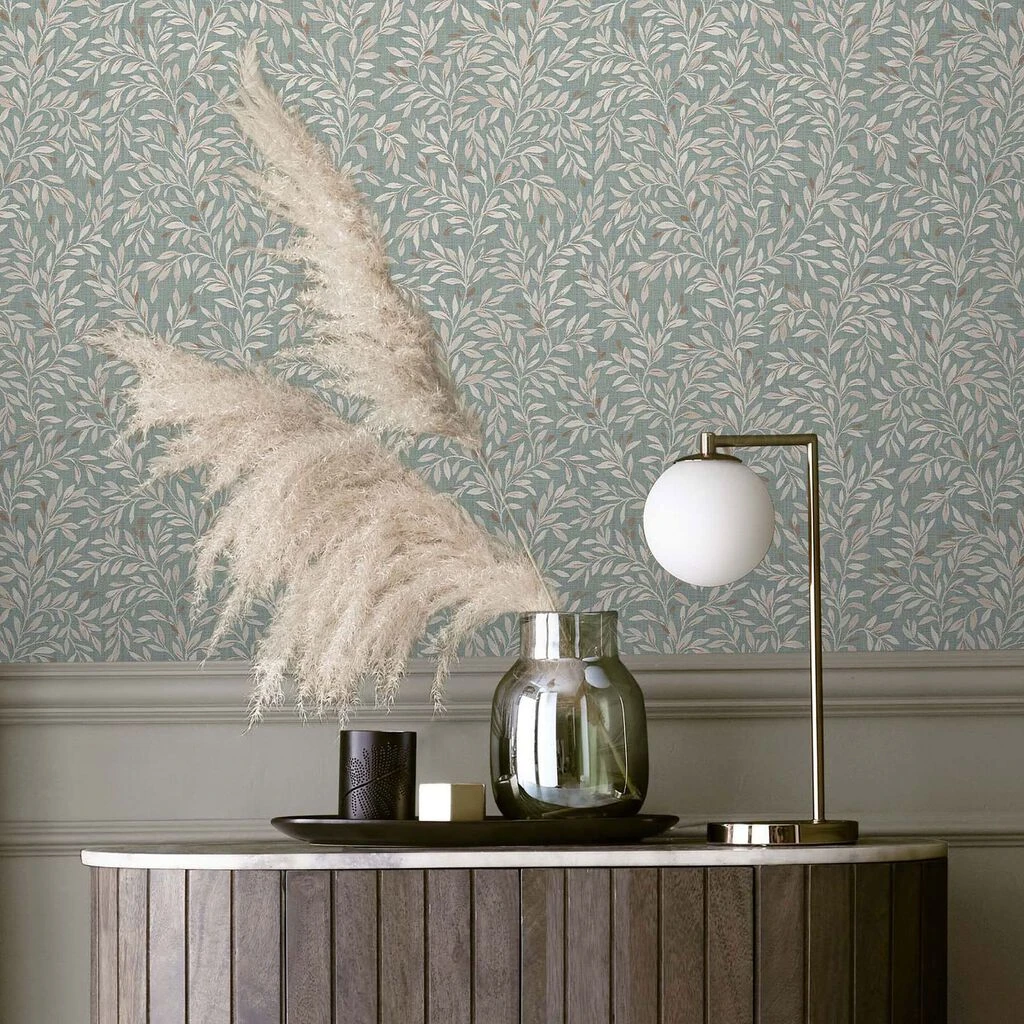 next ditsy leaf duck egg wallpaper