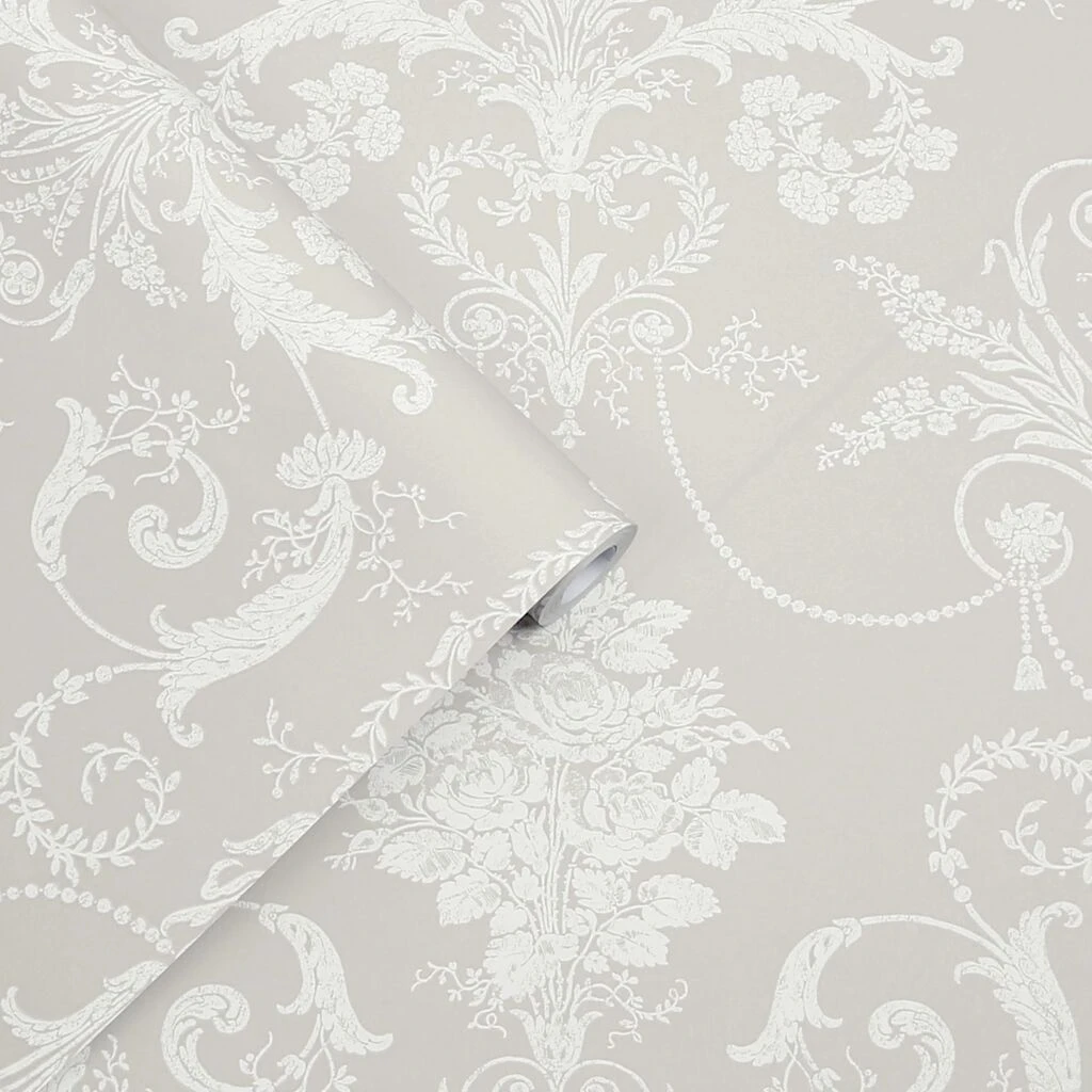 laura ashley josette white & dove grey wallpaper