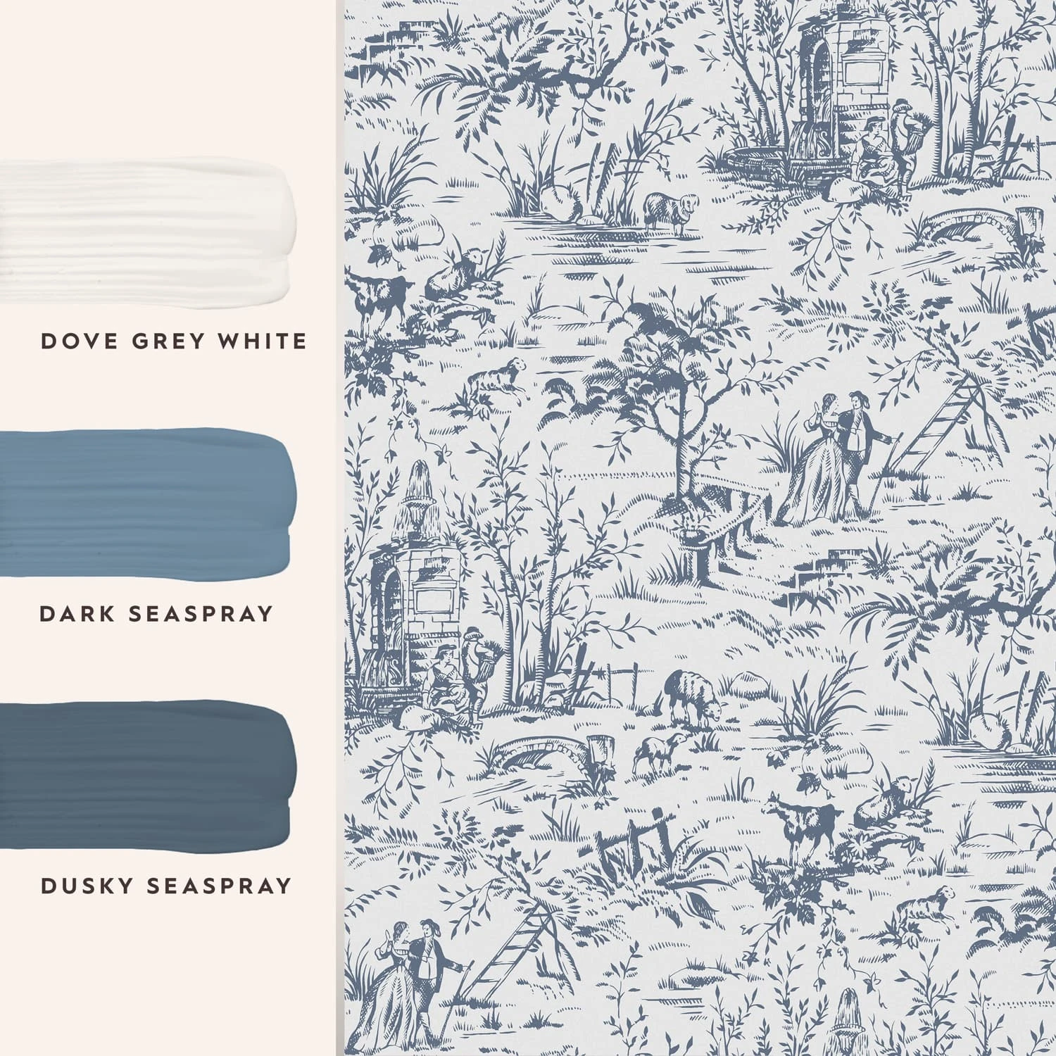 Laura Ashley Toile de Jouy Dark Seaspray Blue Wallpaper