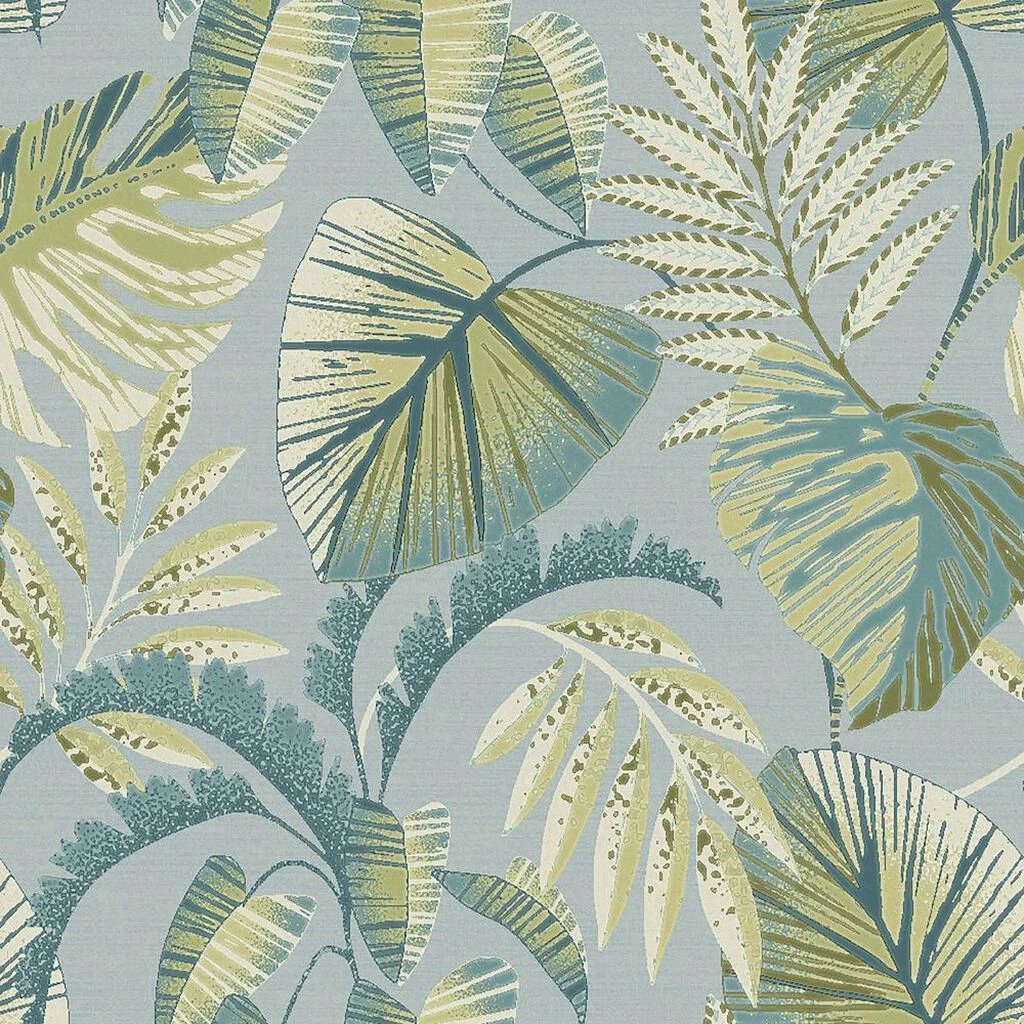 next jungle leaves duck egg wallpaper