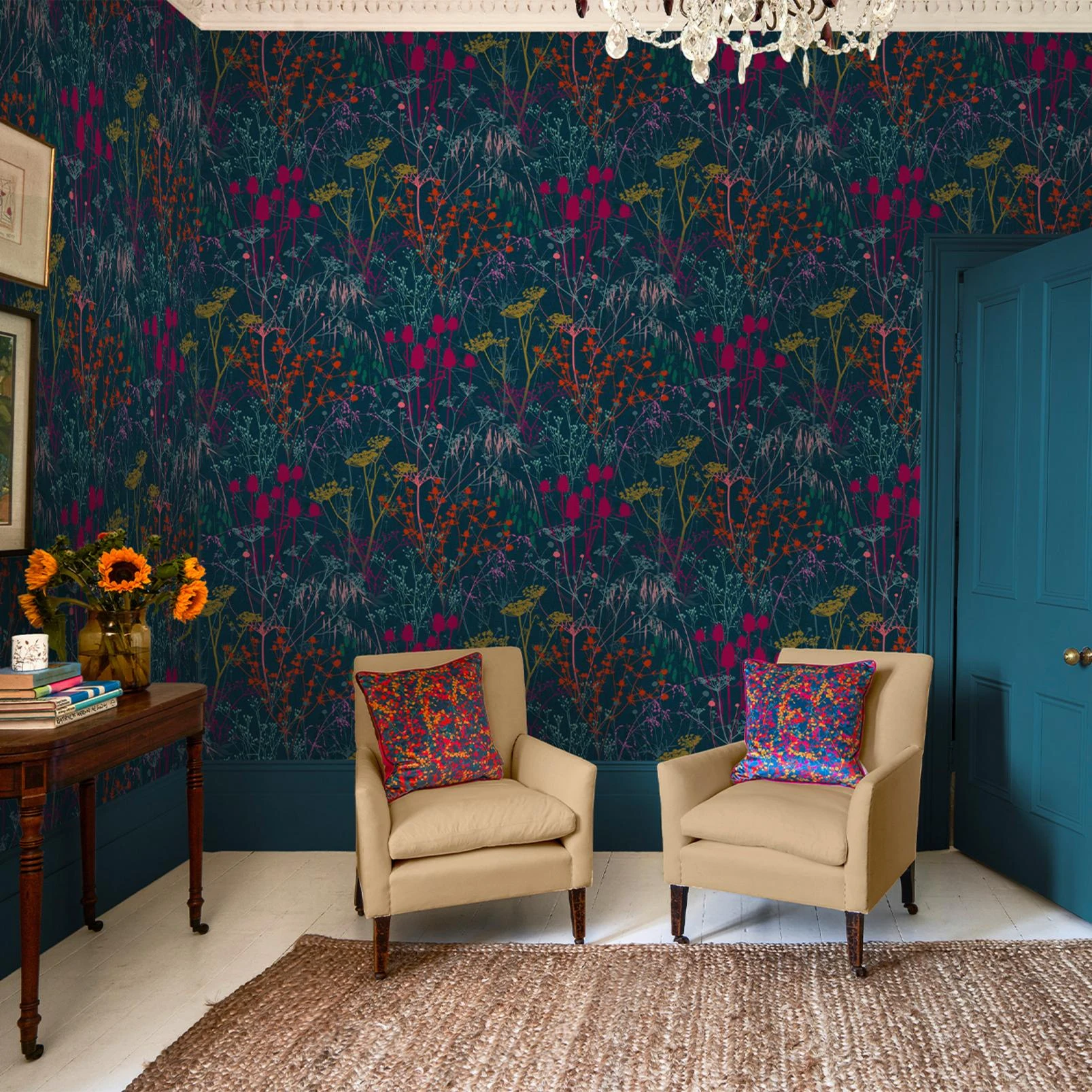 Summer Border Rainbow Wallpaper by Clarissa Hulse - 120395_ROOMSET_SUMMER BORDER RAINBOW_01.jpg