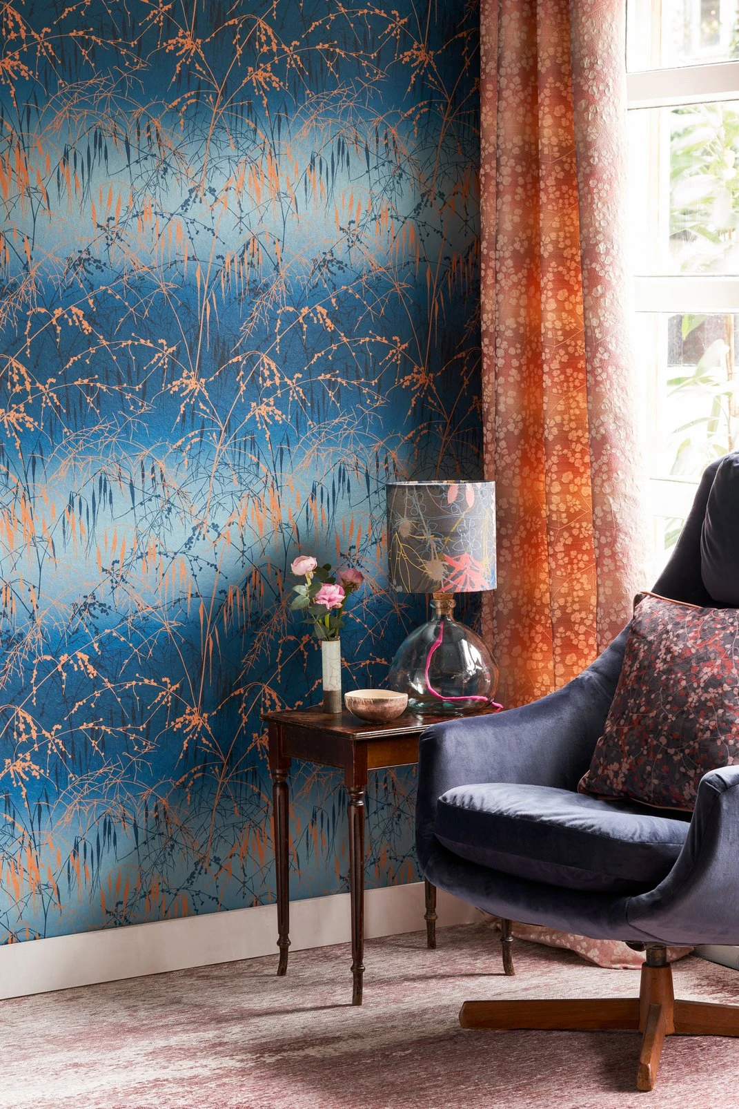 Meadow Grass French Navy & Copper Wallpaper by Clarissa Hulse - 120380_ROOMSET_02.jpg