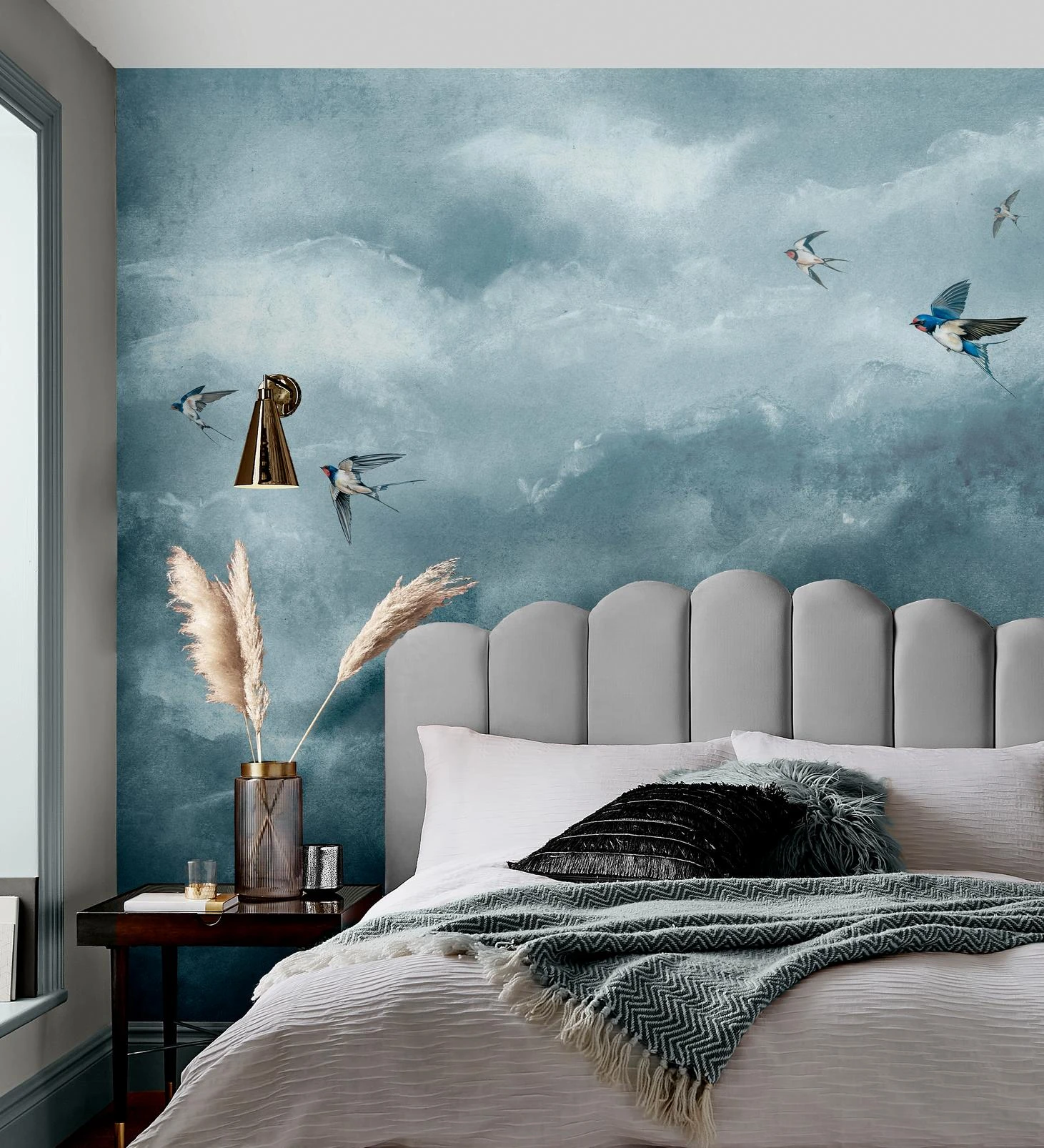 Flight of Swallows Daybreak Bespoke Mural - 117755_ROOMSET_01.jpg